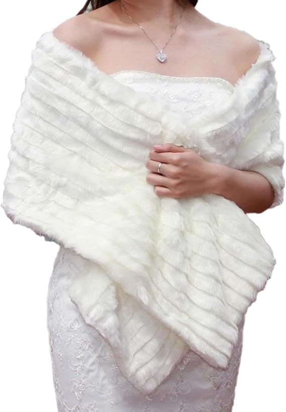 New Bridal Wedding Evening Party FauxFur Jacket Shawl Wrap11Ivory at