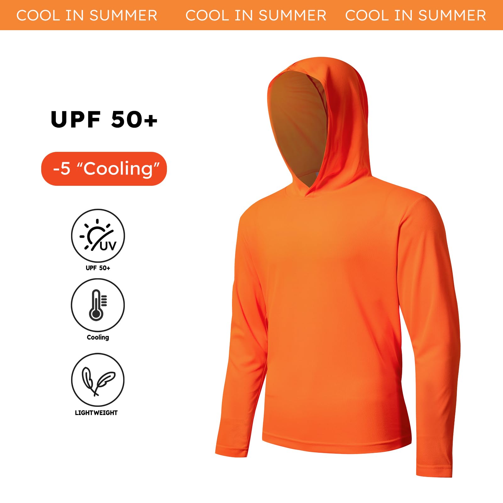 Paquete de 5 camisetas con capucha para hombre, con protección solar UPF 50+, de manga larga, de secado rápido, ligeras, para correr, entrenamiento, senderismo, pesca