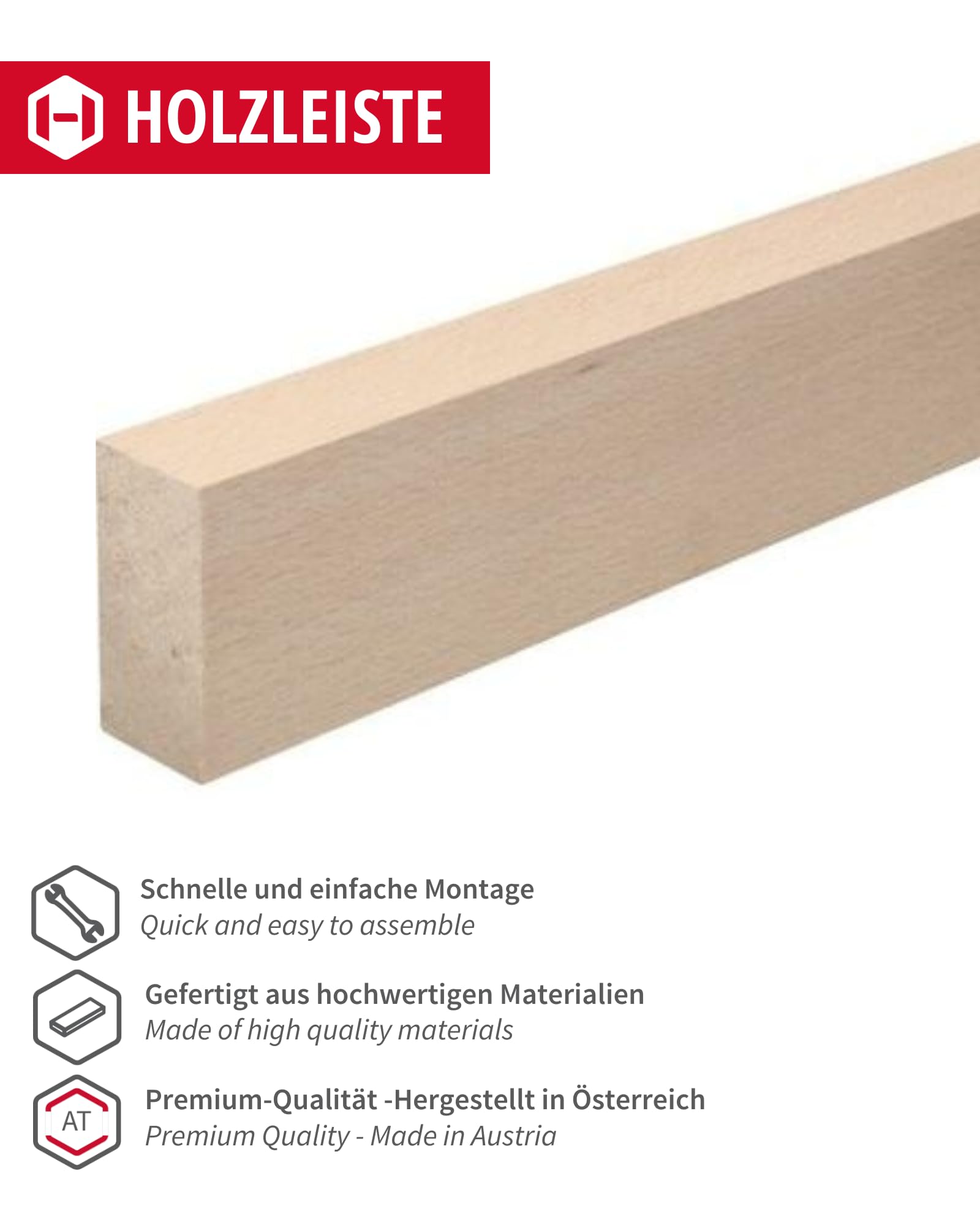 Gedotec Baguettes en bois pour bricoler et construire en hêtre - 95 cm | 5 pièces 29x47x950 mm | BASIC | polyvalent pour bricoler et construire des objets divers