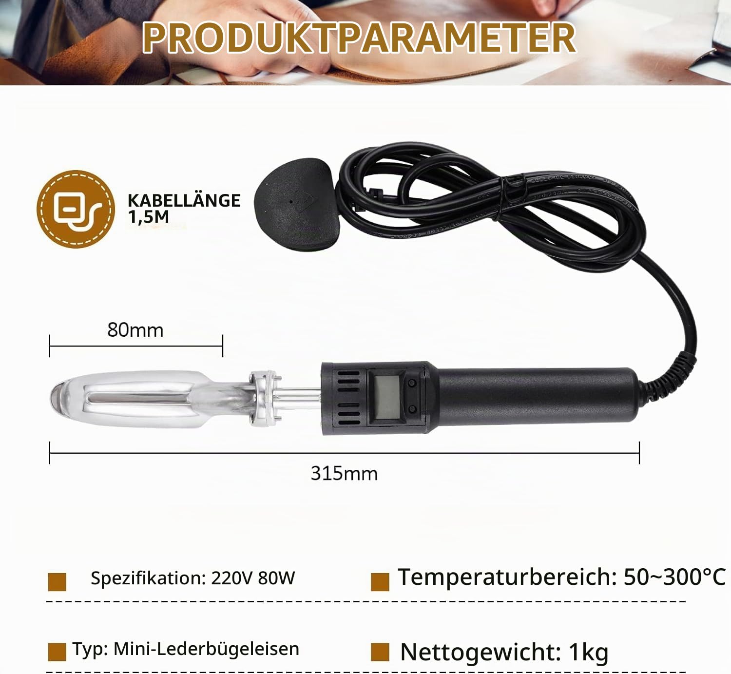 Zerodis Mini-Bügeleisen für Bastelquilten, 220 V Temperaturregulierbare Mini-Lederbügeleisen Anti-Falten-Haushaltsbügeleisen für Lederbekleidung Nähen & Schuhe(EU-Stecker)