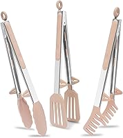 Vista 1 de Pinzas para Cocinar, Pinzas de Cocina de 12 Pulgadas con Puntas de Silicona, Juego de 3 Pinzas de Servir de Grado Alimentario, Rosa