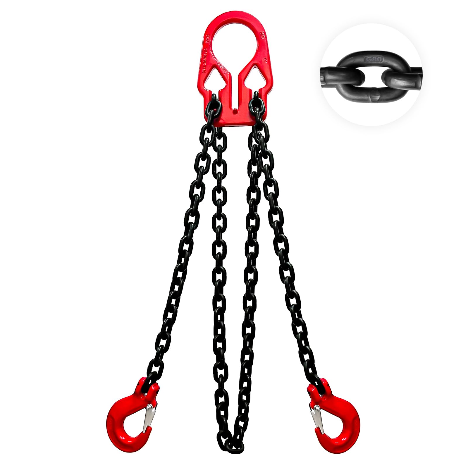 YATOINTO Adjustable Chain Sling 10FT 5/16”, 3.18 Ton G80 Alloy Steel Double Leg Slings with 2 Safety Grab Hooks, 2 Way Chain Slings Heavy Duty with Standard Marking