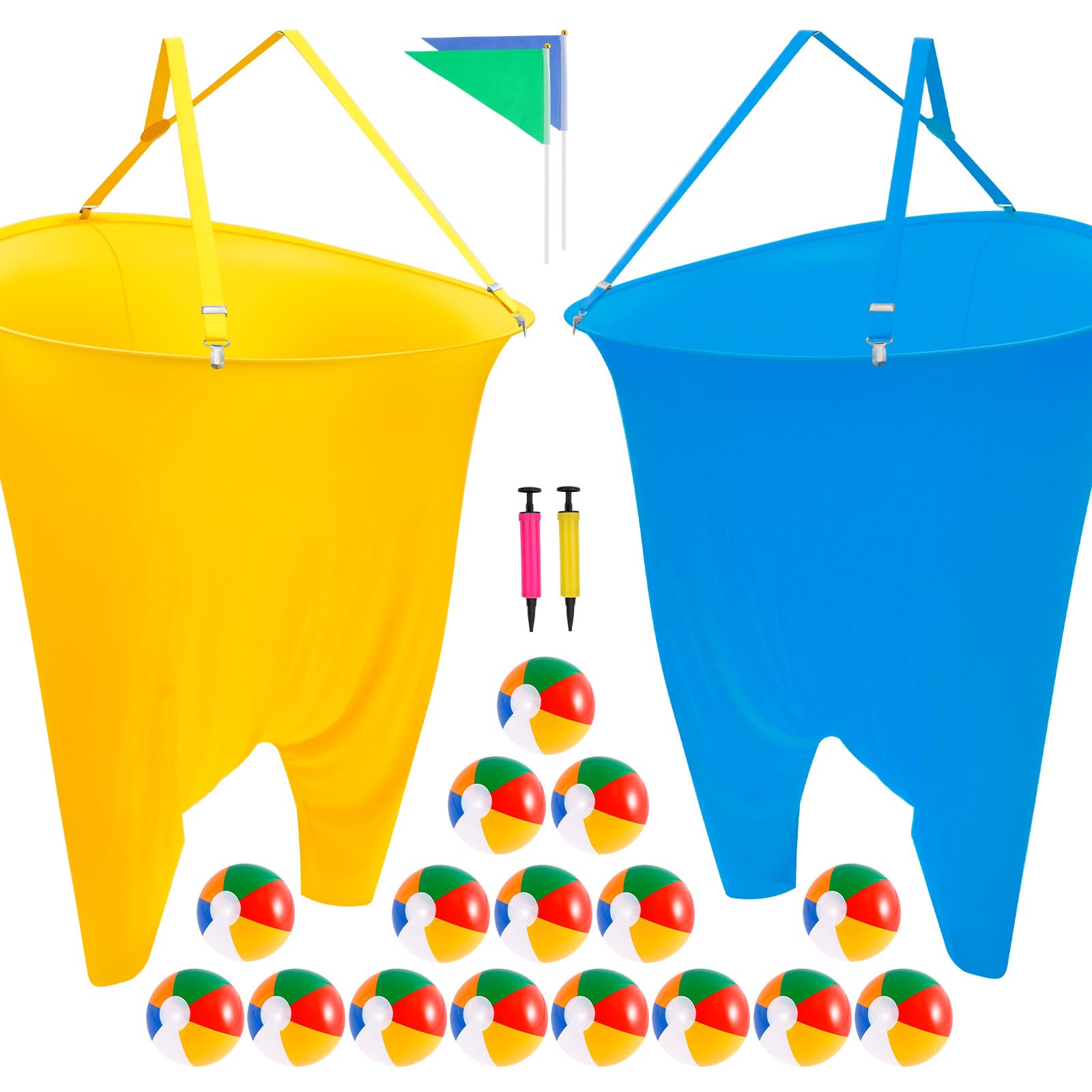 Granny Pants Yard Game, 2 sztuki, gra w rzucanie na zewnątrz, zabawne gry na świeżym powietrzu z 16 piłkami do skakania, pompką i kolorowymi flagami, spodnie dla babci, dla dorosłych, dzieci, rodziny