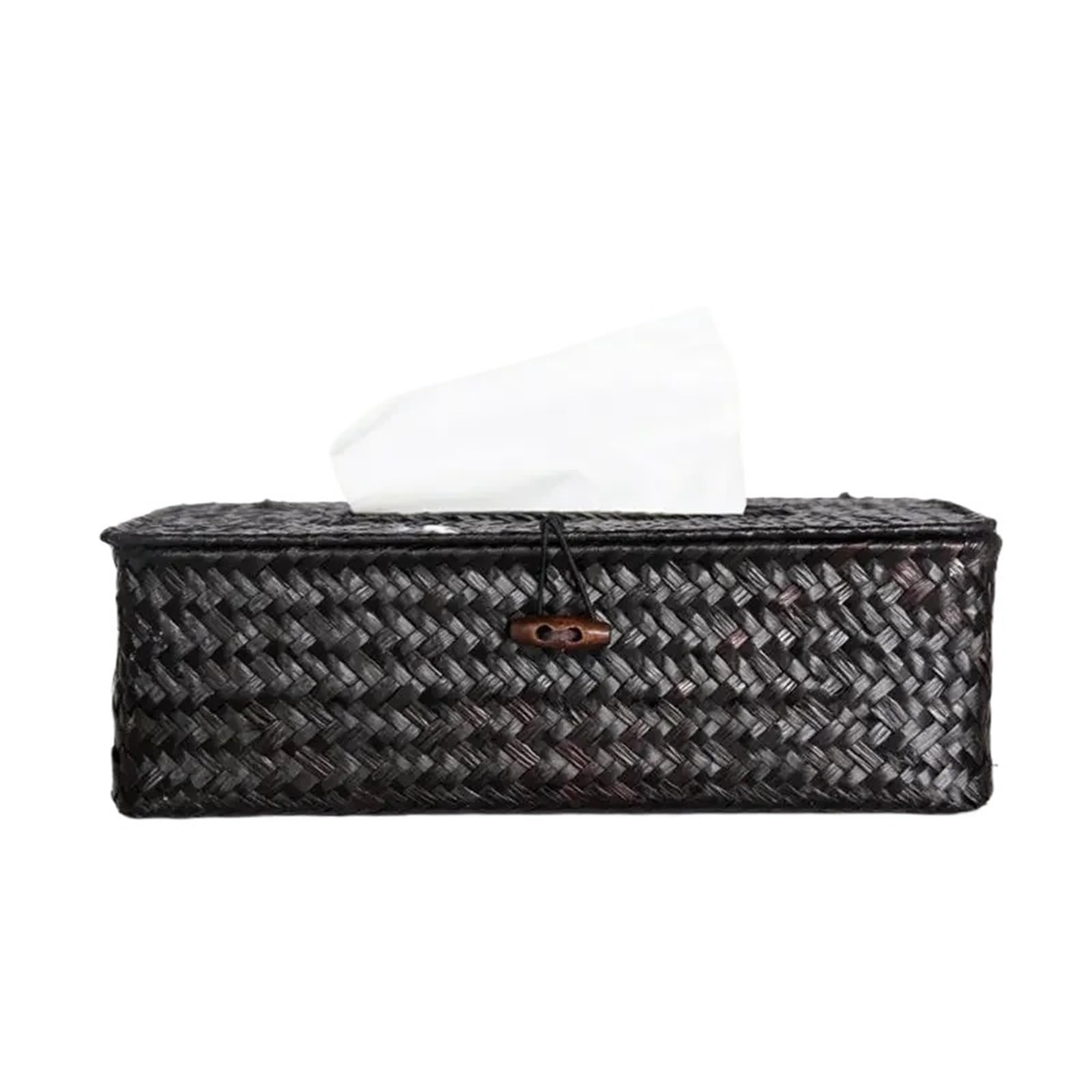 Rattan Tissue Box Cover Rectangular Napkin Case Woven Paper Container Home Car Napkins Holder Organizer For Living Room,Dining Table(Black)