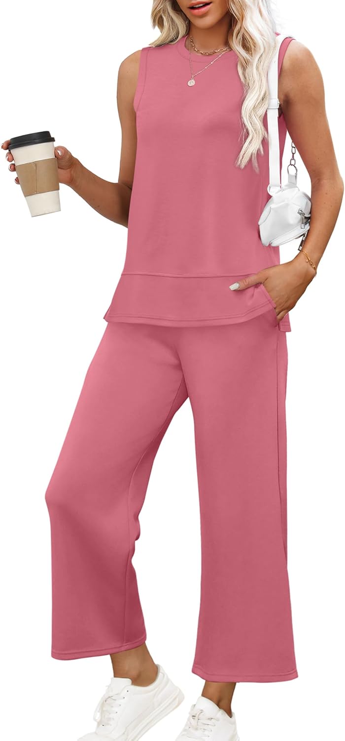 XIEERDUO Women's 2 Piece Outfits Summer Travel Tracksuit Loose Wide Leg Loungewear Comfy Lounge Sets S-3XL