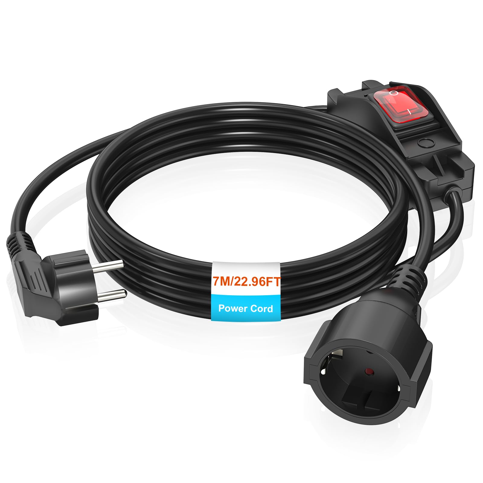 Cable de Prolongation 7M, Cable de Prolongation avec commutateur, pour Chambre à Coucher, Maison, Bureau (250V/16A)