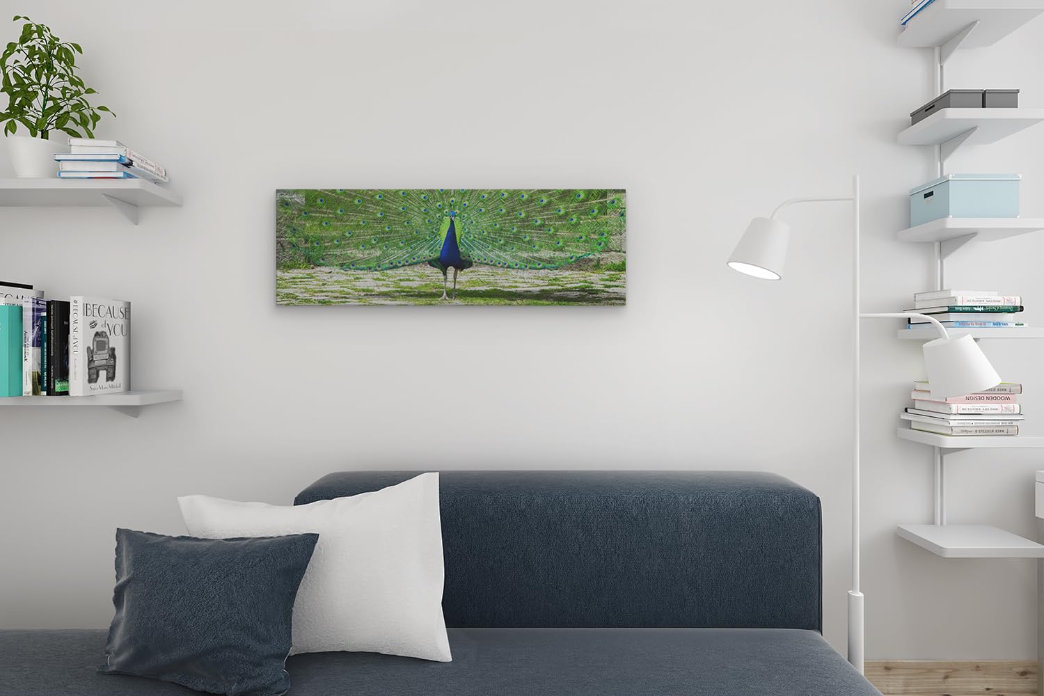 Artaza Cuadros Decoración Salón Modernos Pavo Real - 90x30 cm - Cuadros Animales Decoración Pared - Lienzos Decoración Hogar - Plumas Verdes