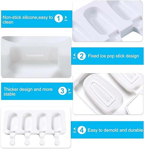 Miniatura 5 de 2 moldes para paletas, moldes de silicona grandes de 4 cavidades para tartas, moldes de helado para paletas de bricolaje con 100 palos de madera