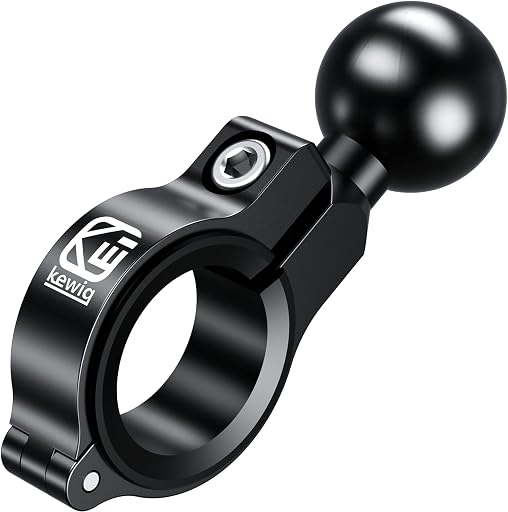 BRCOVAN Aluminum Alloy Handlebar Mount Base with 1'' TPU Ball for Round Rail Diameter 0.5'' 0.87'' 1'' 1.125'' 1.26'', Compatible with RAM Mounts B Size 1 Inch Ball Double Socket Arm