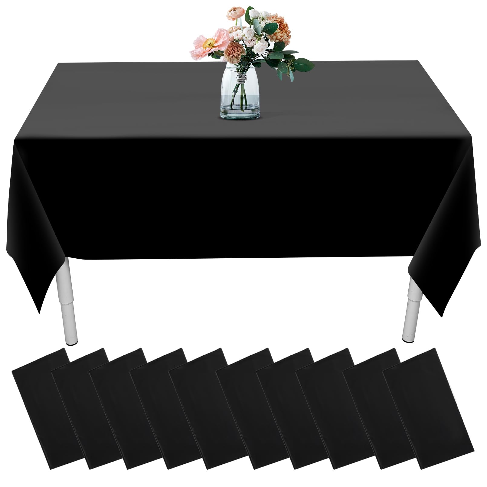 Incisite Black 10 Pack Disposable Tablecloths, Table Cloth,137X274cm Plastic Table Cover, Tablecloths For Rectangle Tables,Waterproof Tablecloth For Parties Wedding Birthdays Baby Shower