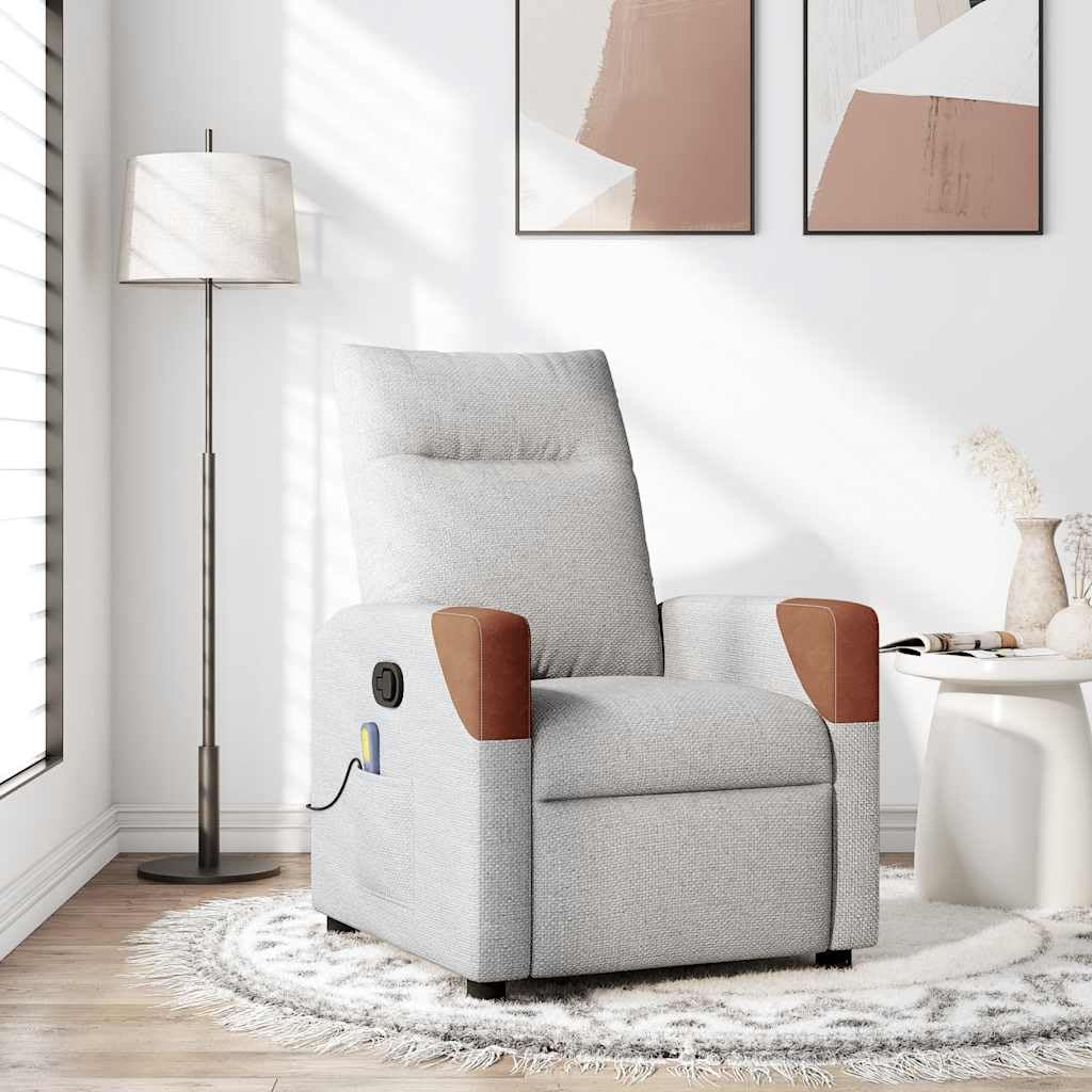 Fauteuil de massage inclinable en tissu gris nuage pour vos soirées relaxation