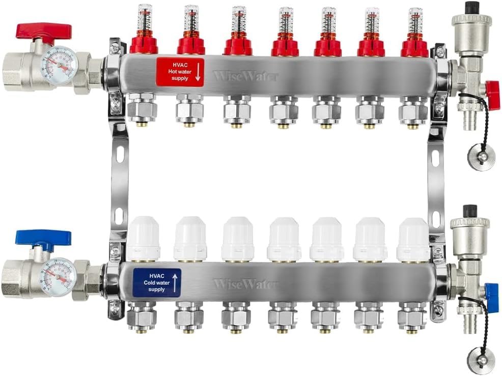 WiseWater Colector PEX/radiante de 12 bucles, salidas compatibles de 1/2