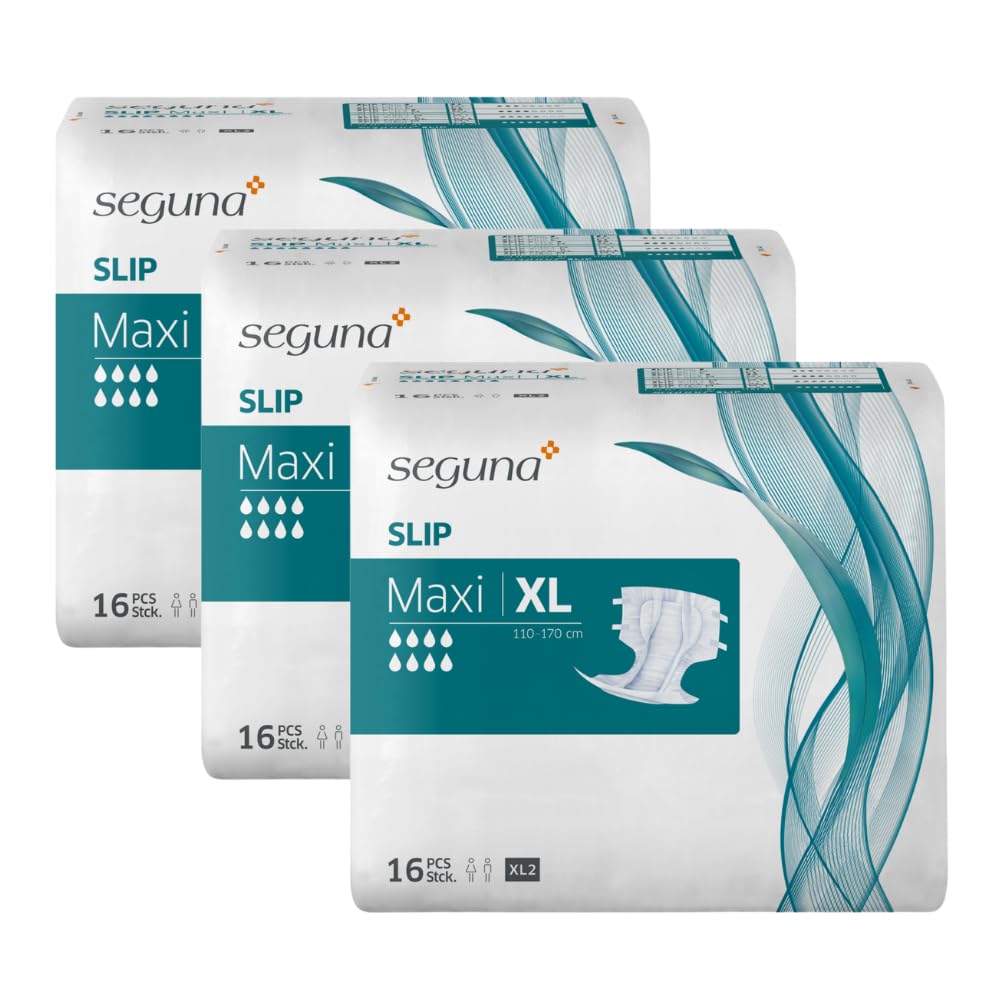 SEGUNA Slip Maxi, Inkontinenz Windeln für Erwachsene, Frauen, Männer, Windeln bei sehr schwerer Blasenschwäche, Stuhlinkontinenz (XL Sparpaket (3 x 16 Stück))