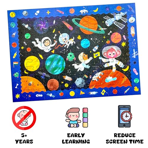 Image of VGRASSP 70 Pcs Space Solar System Theme Interlocking Puzzle Toy for Kids - Educational Search, Find and Connect Jigsaw Brain Booster Learning Activity Gift - Color As Per Stock