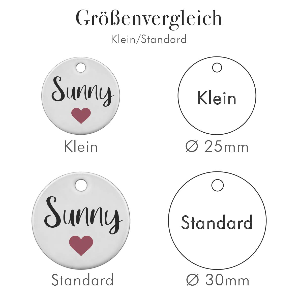 Hundemarke rund Edelstahl oder 24K Gold - Adressanhänger in 2 Größen - Tiermarke für Hunde und Katzen inkl. Schlüsselring - Silber Standard