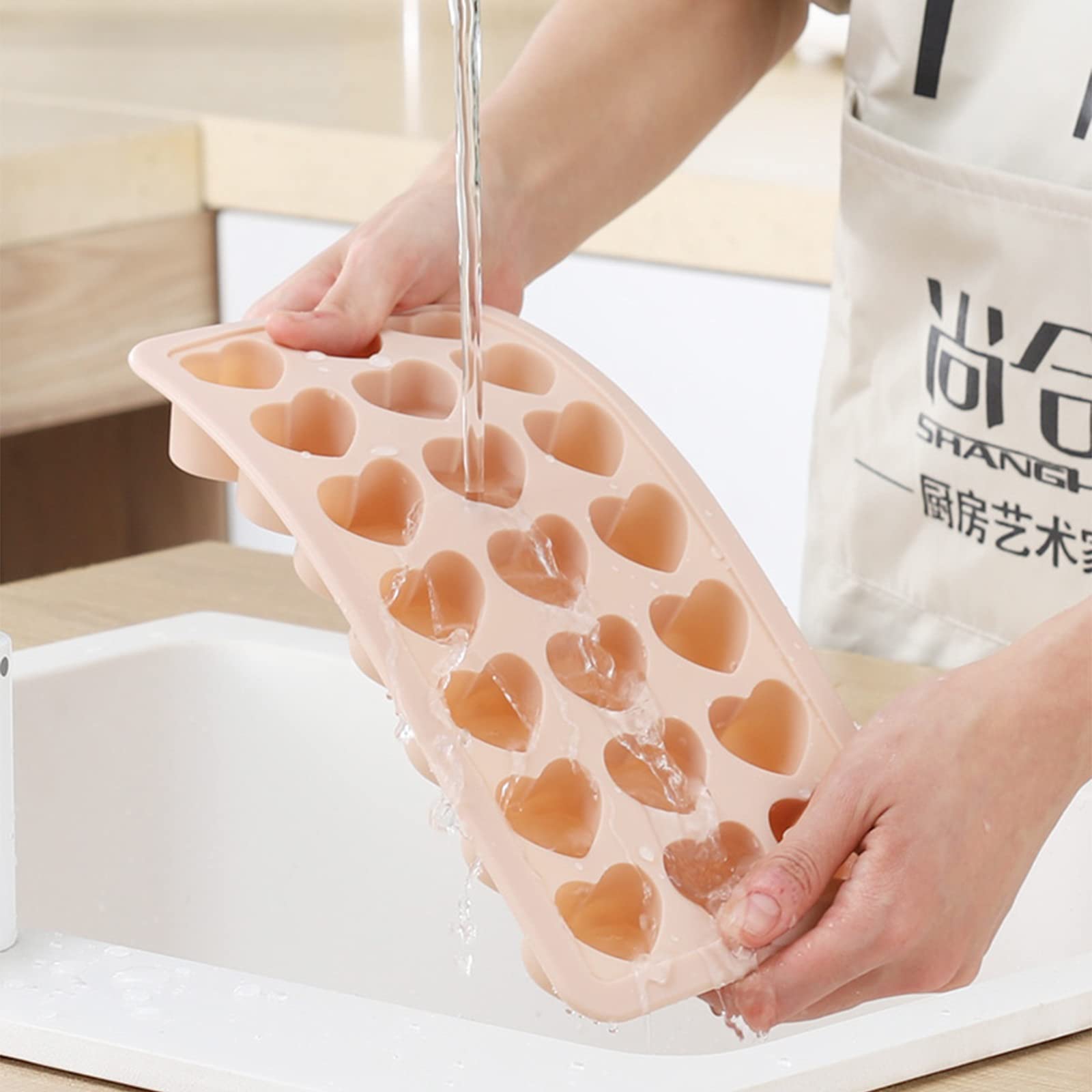 Silikon-Eiswürfelform mit Deckel, leicht abnehmbare 21-Würfel-Form, BPA-frei, stapelbar, weich und wiederverwendbar (Rosa)