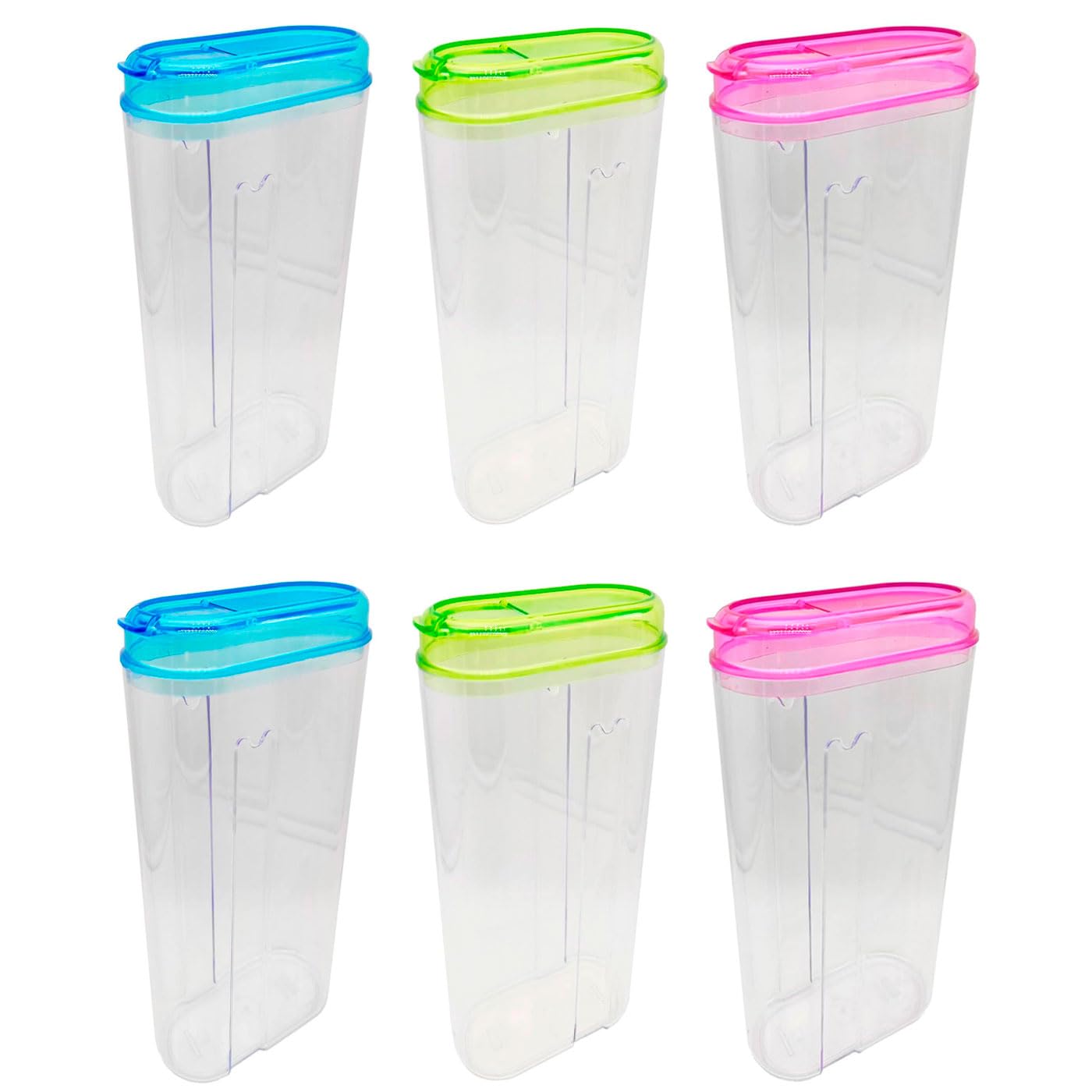 Tradineur - Lot de 6 contenants réutilisables en plastique avec couvercle, bocal, rangement, pâtes, céréales, légumes, café, fabriqué en Espagne - 2,35 litres - 29,5 x 15,5 x 7,7 cm - Couleur