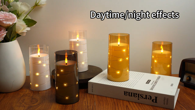 Image of Flickering Flameless Candles with Remote Timer, 6pcs LED Battery Operated Candles with Embedded String Lights White, D3 H6