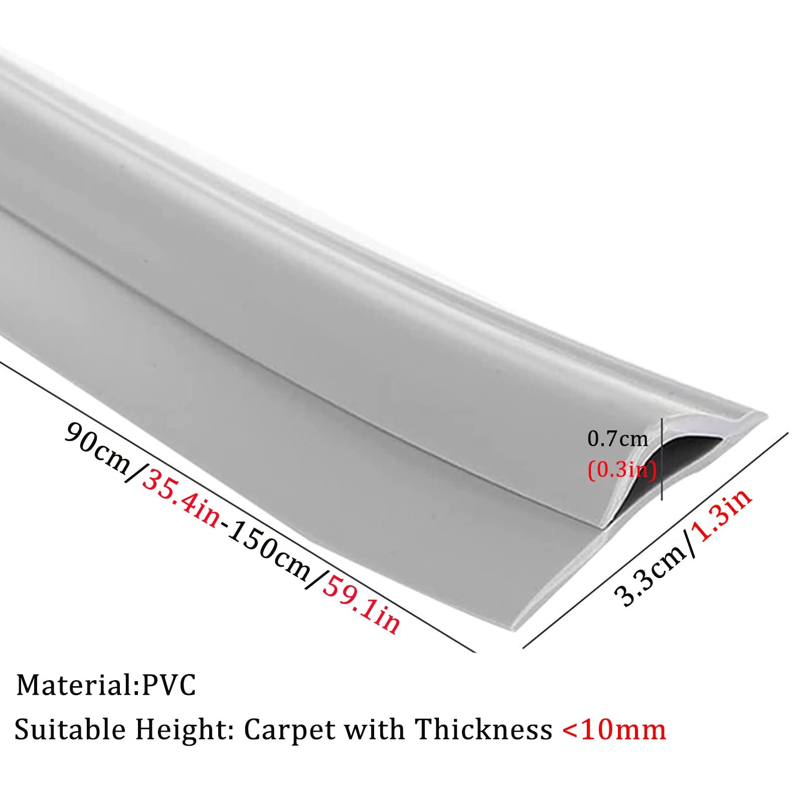 Listwy przejściowe progów podłogowych Samoprzylepne przejścia podłogowe Peel Stick Elastyczne listwy PCV do dywaników w drzwiach(Length 145cm/57.1in)