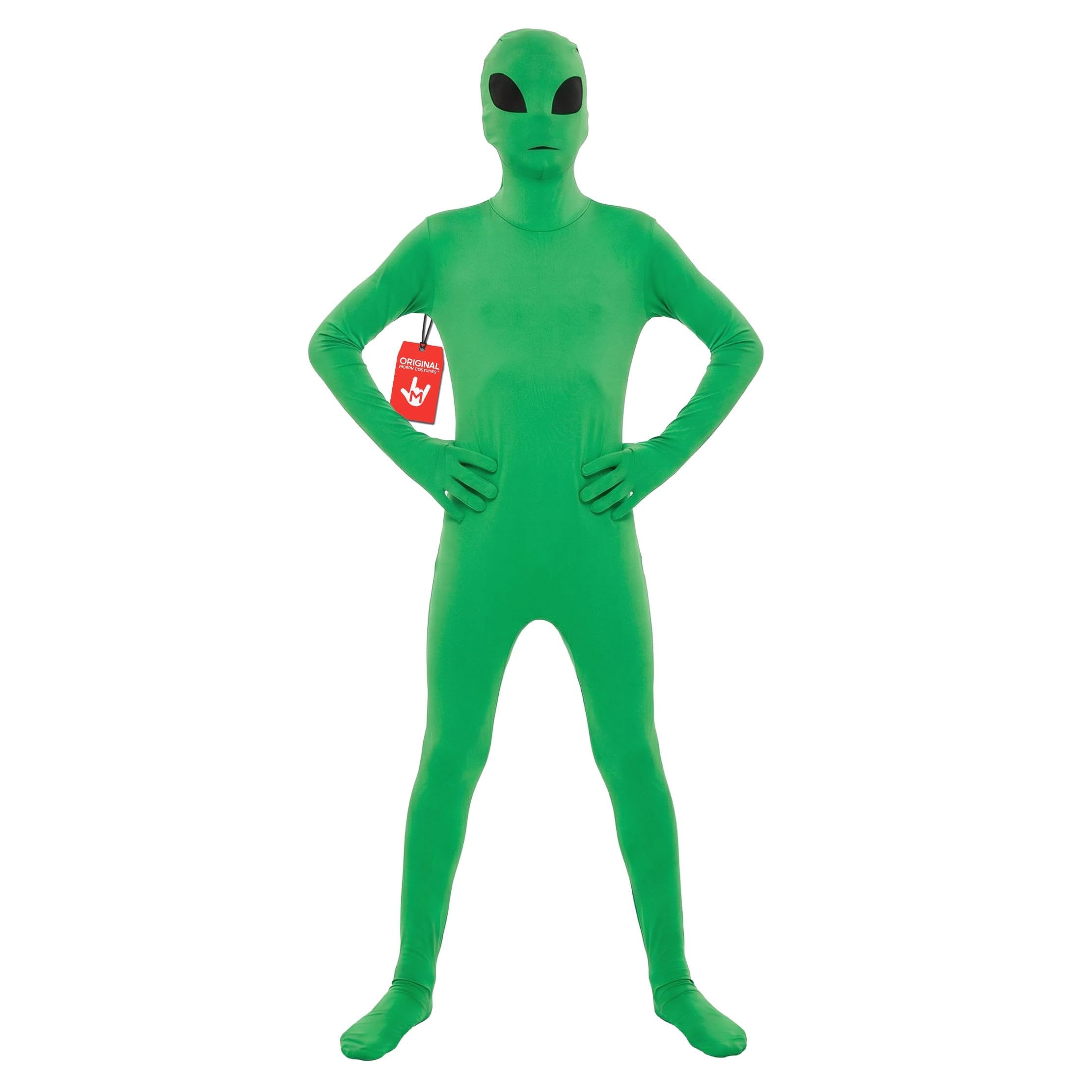 Morphsuits Przebranie Kosmity dla Dzieci - Zielony Kombinezon z Fluorescencyjnymi Detalami, Halloween, XL