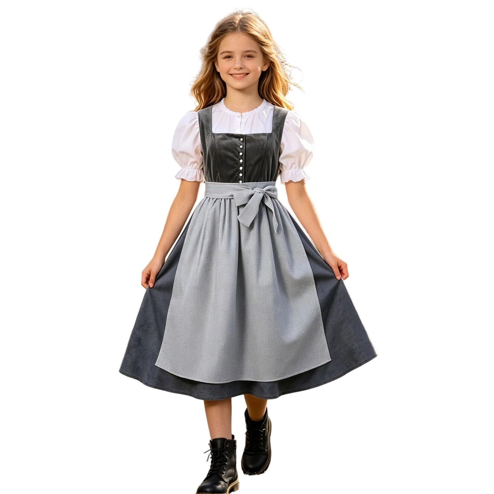 Dirndl dziecięca bluzka i fartuch w tradycyjnym stylu dla dzieci, dziewczynek, fartuch Dirndl, długi, dla nastolatków, nowoczesny strój bawarski tradycyjny