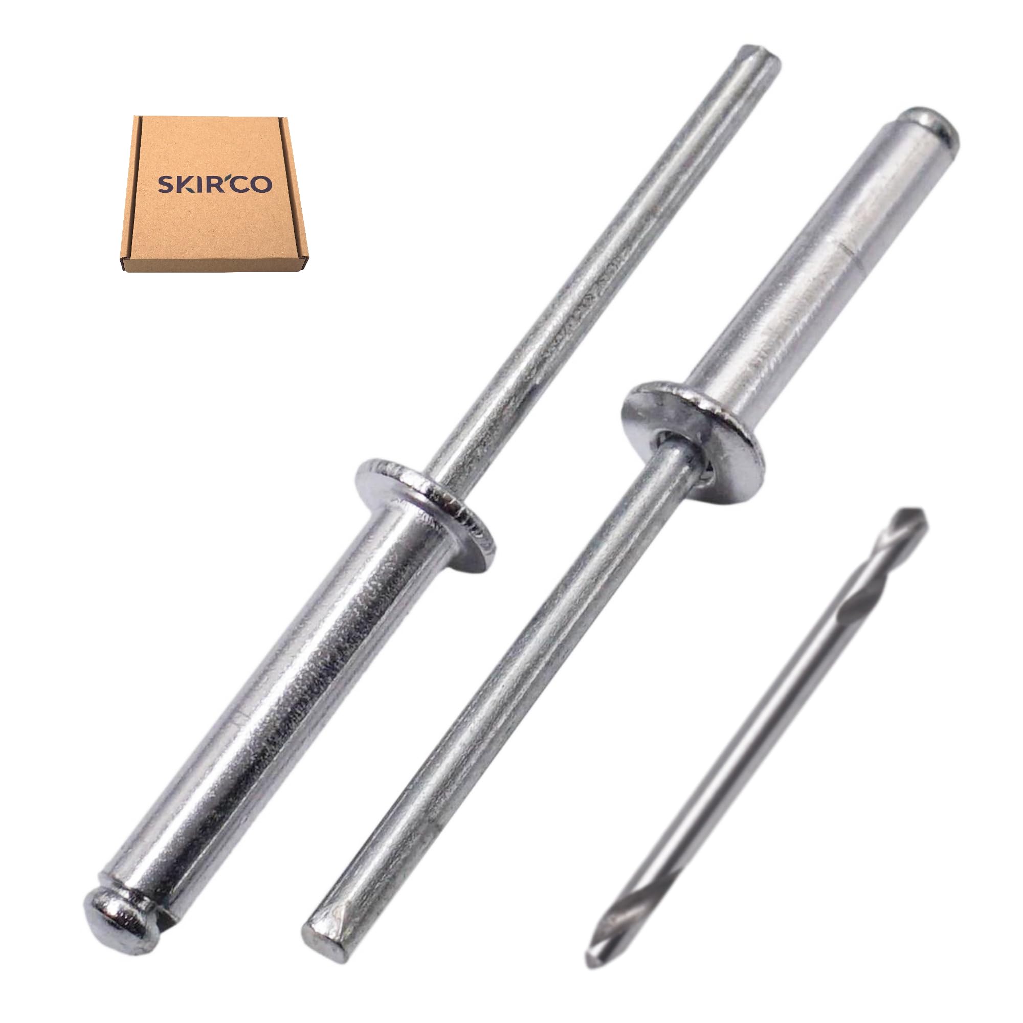 SKIR'CO (20 pcs) Aluminium Blind Rivets 4.8 x 26 mm, Steel Mandrel, Pop Rivets, Dome Head, DIN 7337 Rivets, Drill Bit Included - Image 2