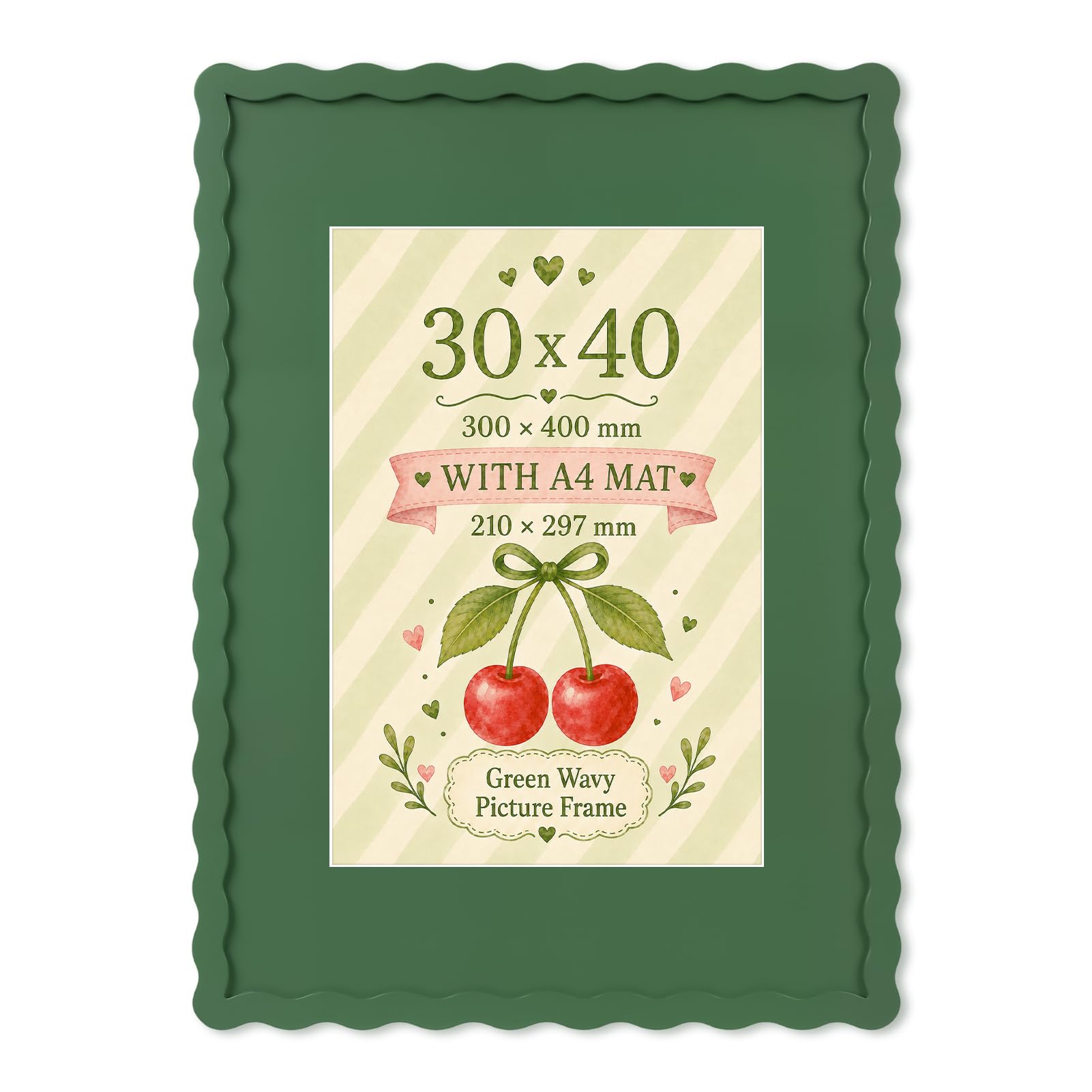 Wavy Edge MDF Picture Frame 30x40 Size with A4 Mat,Wall Mount Display,Green