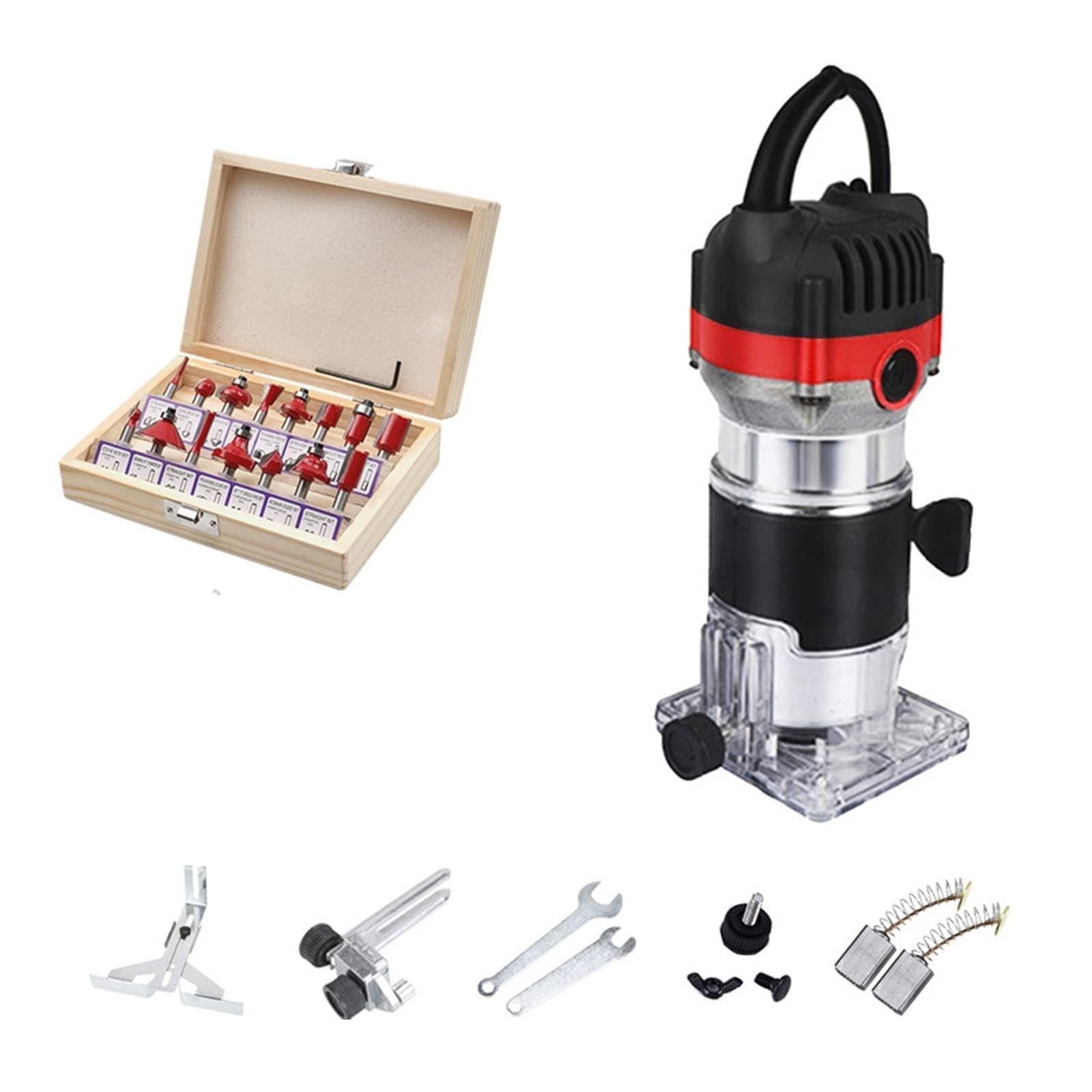 800w 30000rpm Wood Router Tool Combo Kit Electric Woodworking Machines Power Carpentry Manual Trimmer Tools with Milling Cutter(Set 1)