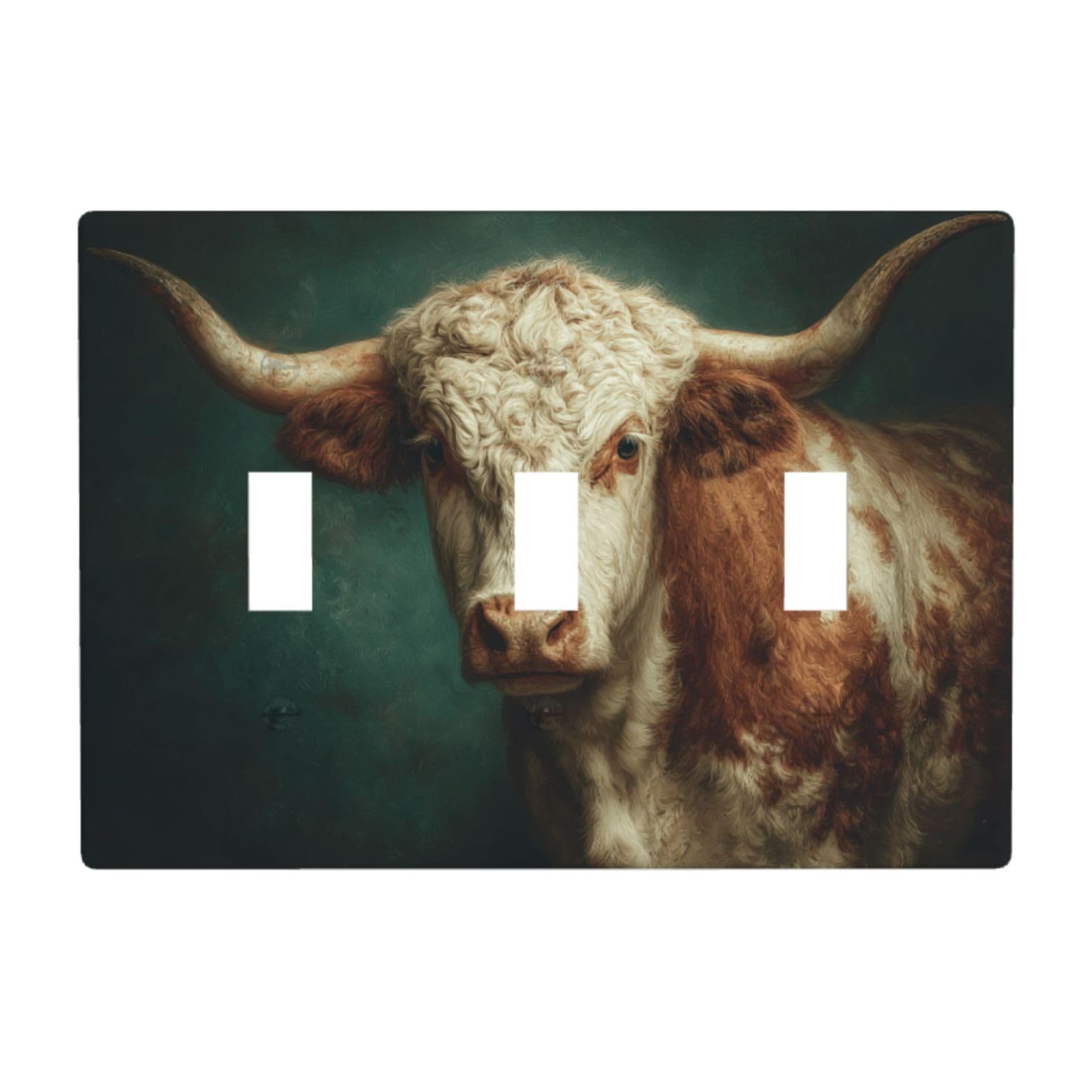 Longhorn Cow Light Switch Covers 3 Gang Triple Toggle Wall Plate Switchplate Electrical Faceplate for Bathroom Kitchen Bedroom Decor
