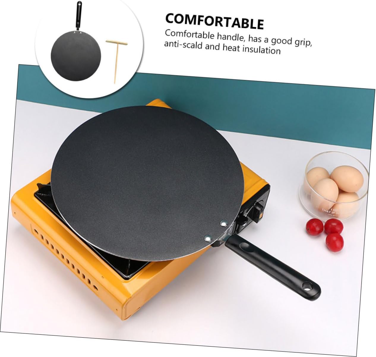 OUNONA 1Set Household Non Stick Frying Pan Flat Pancake Cooking Skillet with Spatula Lightweight and for Pancakes and Easy to Clean for Home Cooking