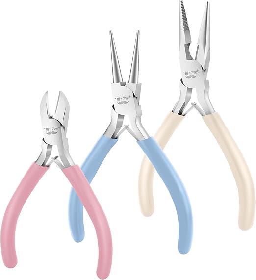 Mr. Pen- Jewelry Making Kit, 3 Pack Pastel Color Pliers, Mini Wire Cutters, Chain Nose and Craft Pliers for Earrings and Jewelry