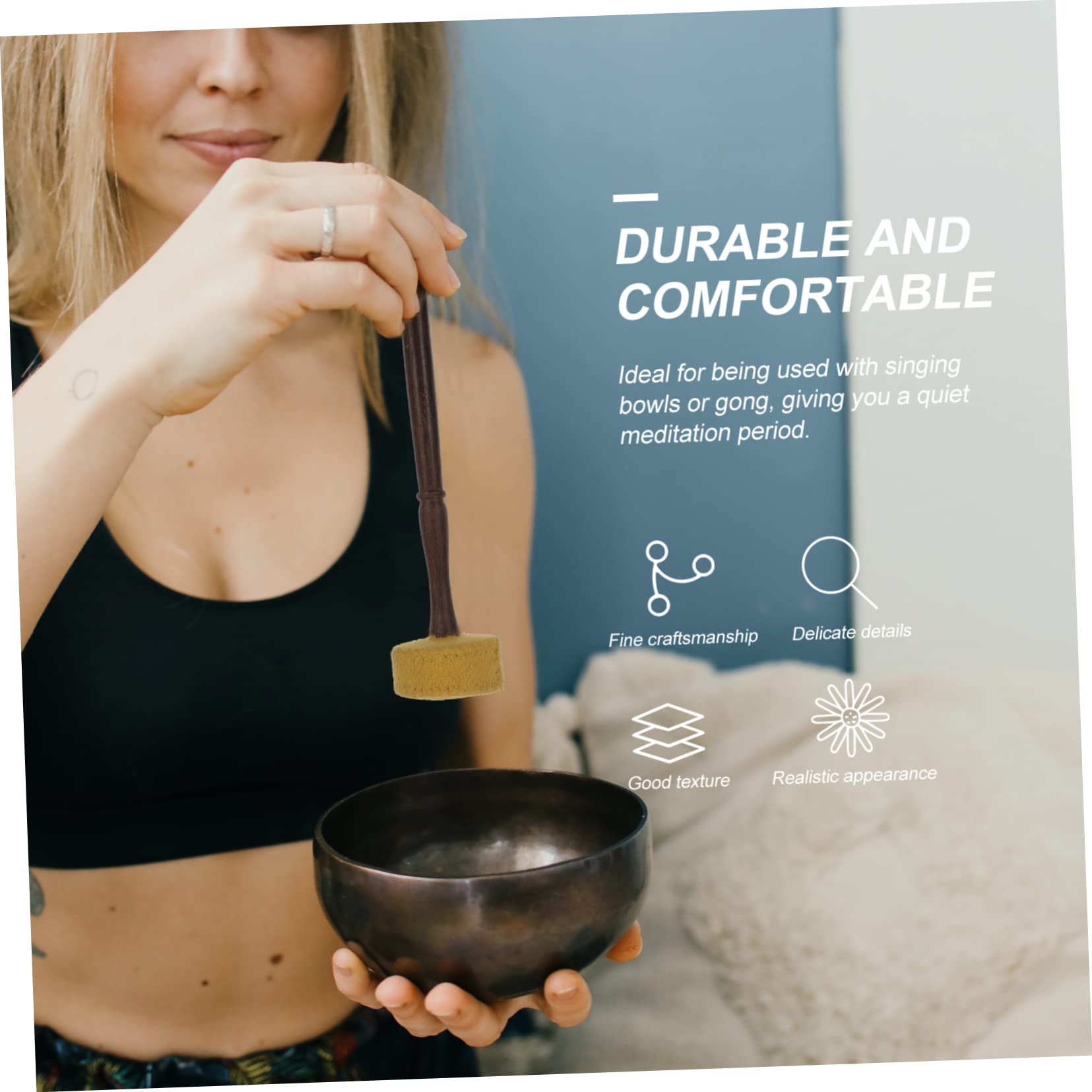 ULDIGI 1Pc Portable Singing Bowl Mallet Wooden Practical Stick for Meditation Sound Therapy Yellow Rod for Yoga Relaxation