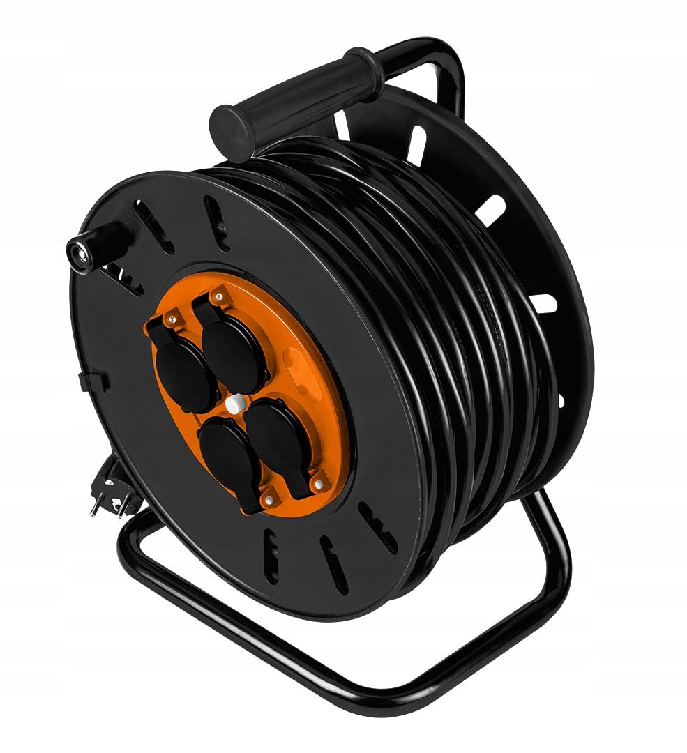 NEO TOOLS Avvolgicavo - 4 prese - 230 V - IP20 nero - Avvolgicavo con 4 prese - 50 m, 3600 W, 3 x 2,5 mm², fusibile termico, attacco di terra