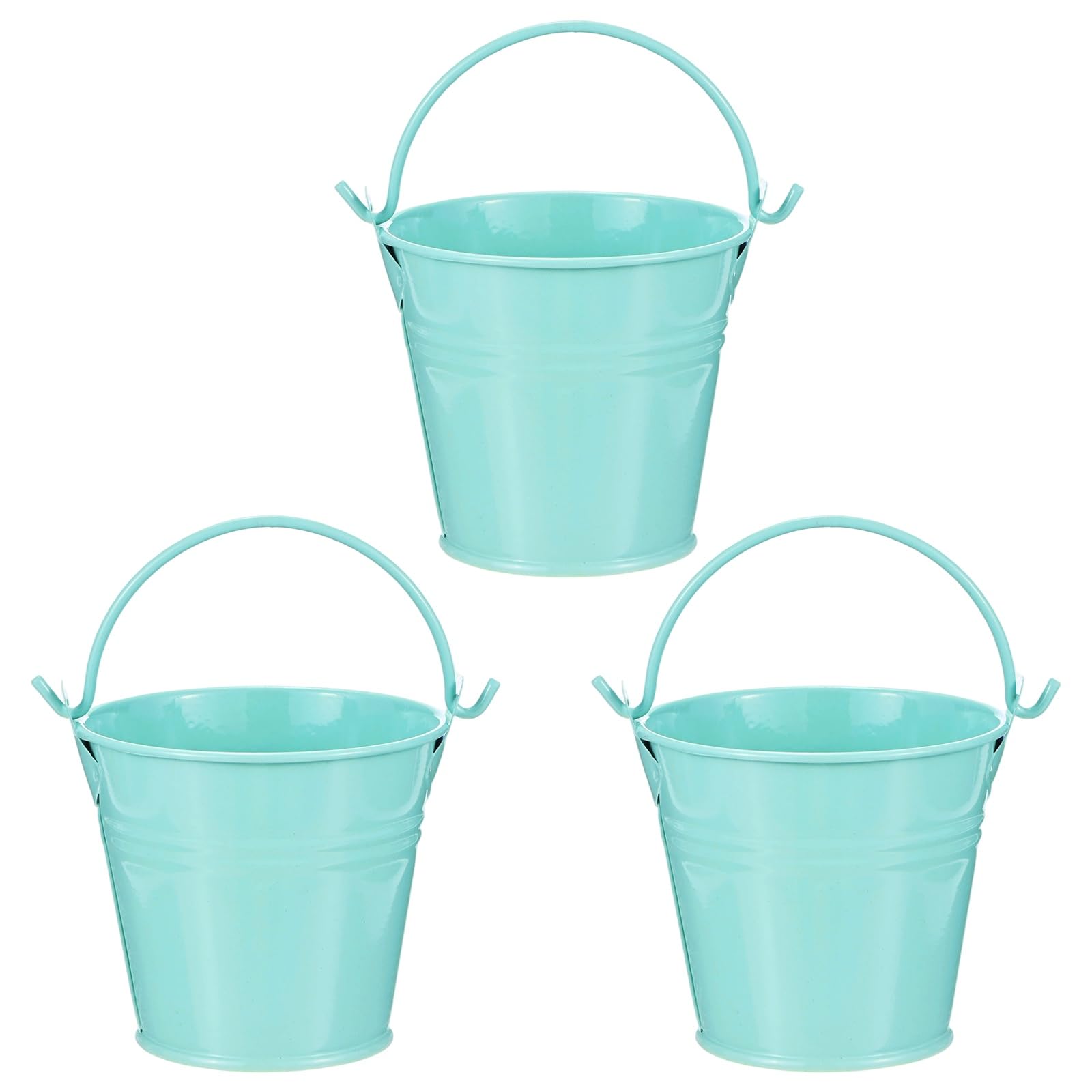 M METERXITY 3-Pack Small Metal Bucket with Handle, 2.8 x 2.4 Inch Iron Mini Buckets for Farmhouse Flower/Garden Planters/Decorative Table Centerpieces [Light Blue]