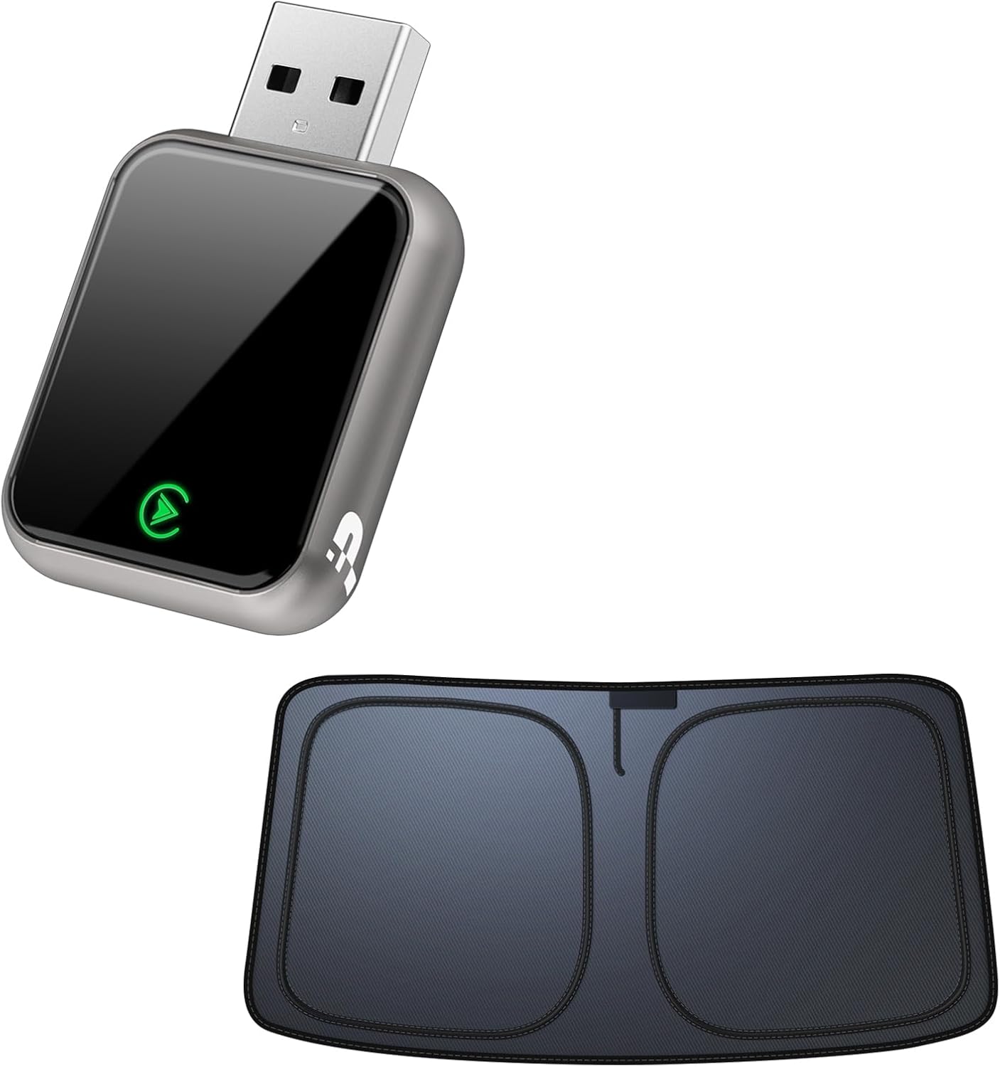 2025 Wireless CarPlay Adapter for iPhone & Android + Windshield Sun Shade (UPF 50+, Blocks UV & Heat, Foldable, Easy Setup)