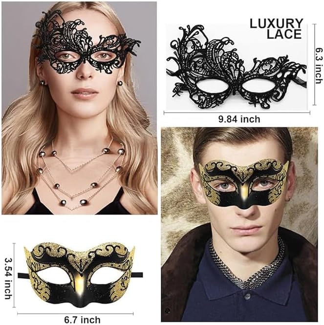Masquerade Mask for Couples Lace Eye Mask Venetian Carnival Halloween Mask Party Ball Prom Mask Costume Mardi Gras 2Pack - Image 5