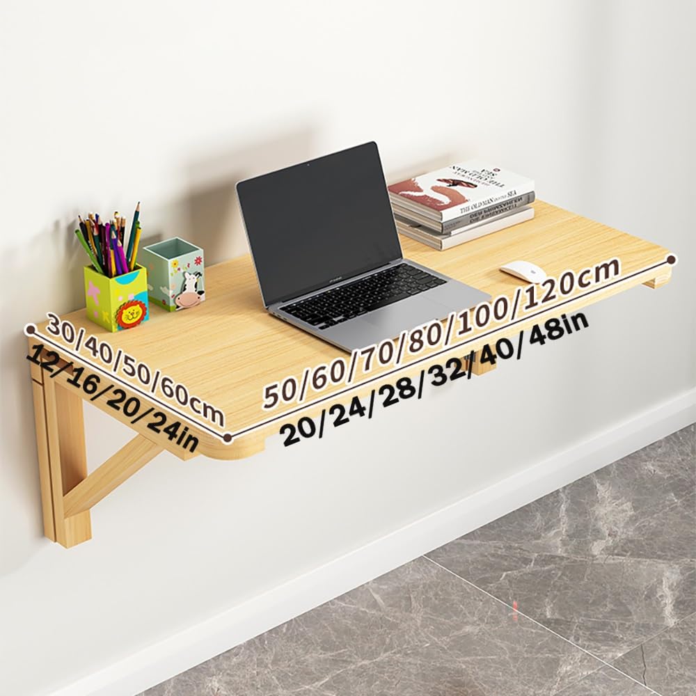 Scrivania Pieghevole da Parete, 32" x 24" Tavolo Pieghevole da Parete con ribaltina per Piccoli spazi, Tavolo Galleggiante in Legno Banco da Lavoro per Ufficio Casa Cucina Lavanderia (120x50