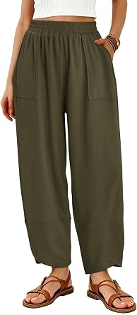 onlypuff Womens Baggy Wide Leg Pants Casual Elastic High Waisted Harem Pant