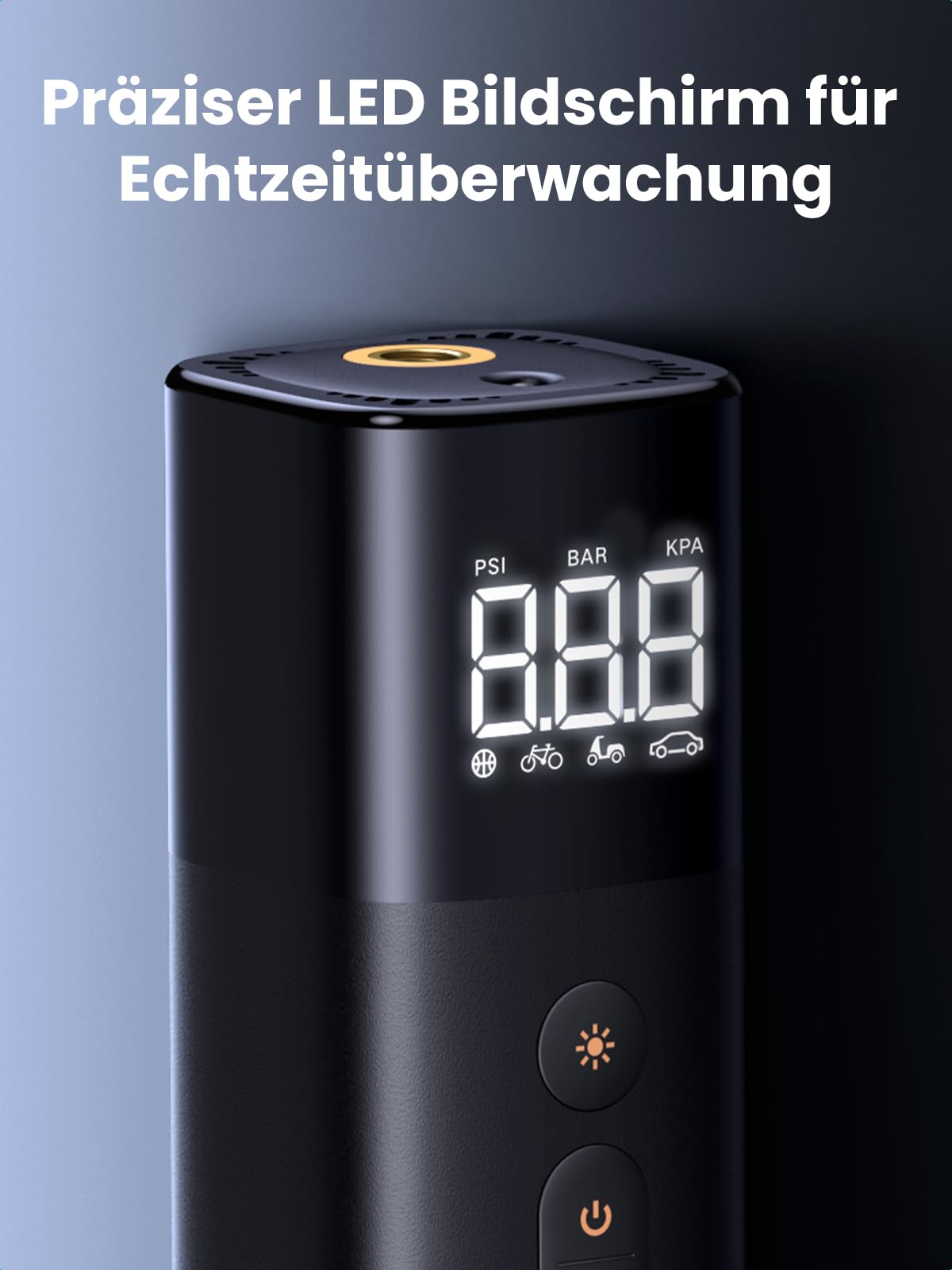 UGREEN Luftpumpe mit Zigarettenanzünder (0.2-10.3bar / 3-150psi )Elektrischer Kompressor Tragbar Fahrradpumpe Mini Reifenpumpe mit Digital LED Anzeige LED Licht für alle Fahrräder Motorräder und Autos