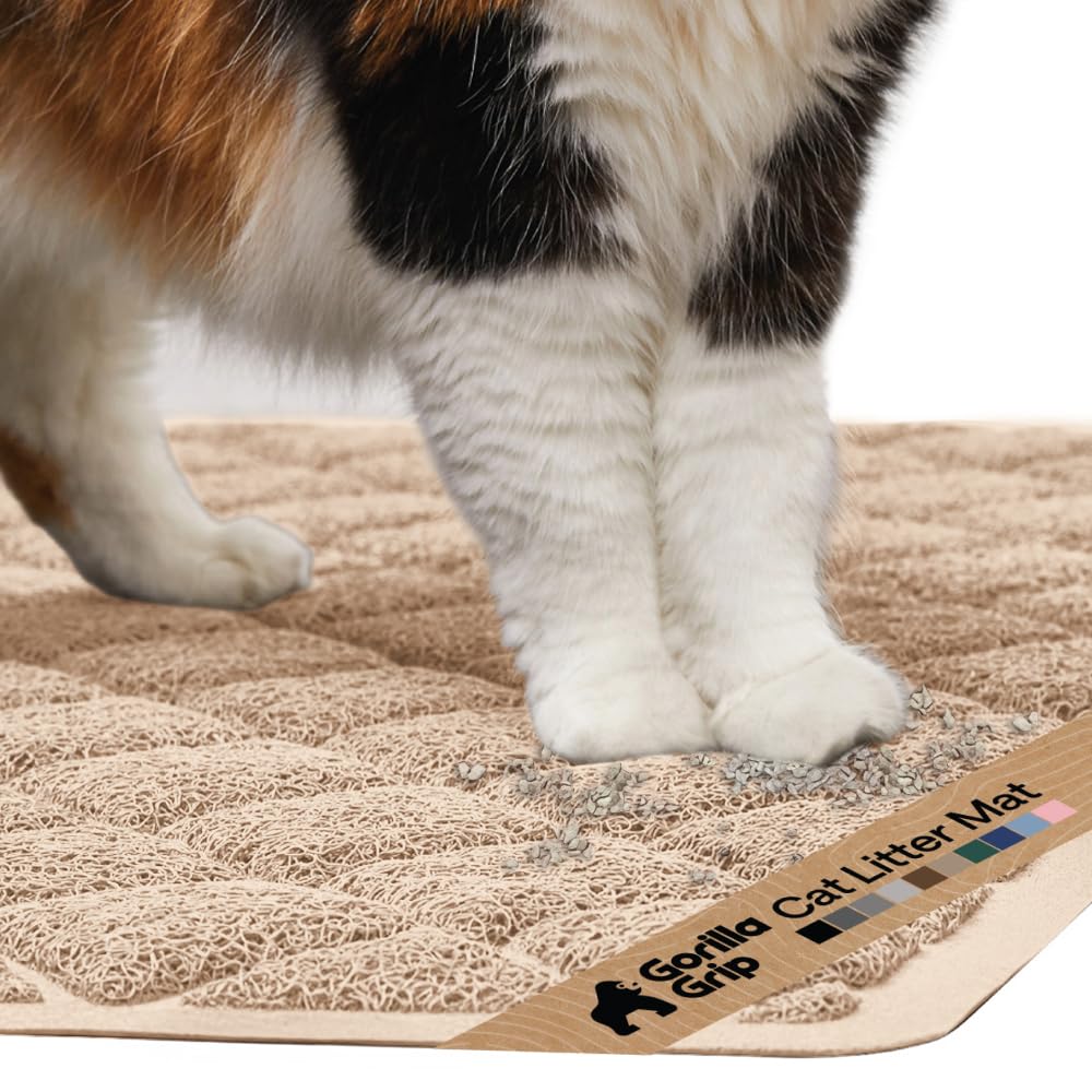 GORILLA GRIP Cat Litter Box Mat, Cushioned Coil Mesh Litter Trapping Mats, Scatter Control Supplies for Less Mess, Phthalate Free, Ultra Deep Catch Grooves, Rinse or Vacuum to Clean, 17x11 Beige — image 1