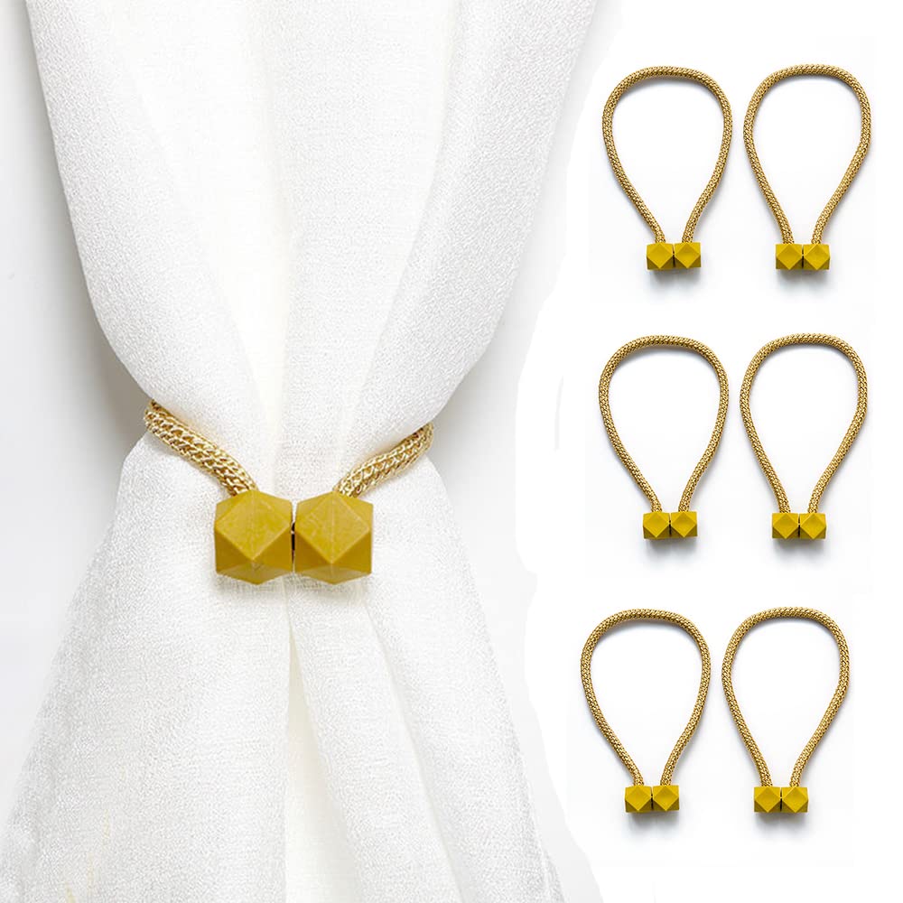 Fxkoolr 6 Pack Curtain Tiebacks Rope Modern Handmade Curtain Tie Backs Decorative Drapes Weave Holdbacks for Window Décor, Square Shape (Gold)