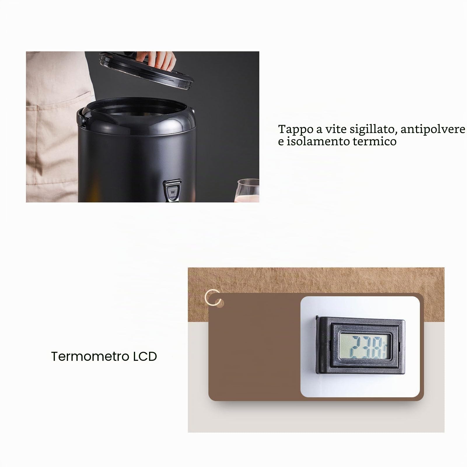 Distributore di Bevande Isolato in Acciaio Inossidabile 12 L, Distributore Termico Isolato con Indicatore della Temperatura per caffè Caldo, tè e Altre Bevande Calde per la