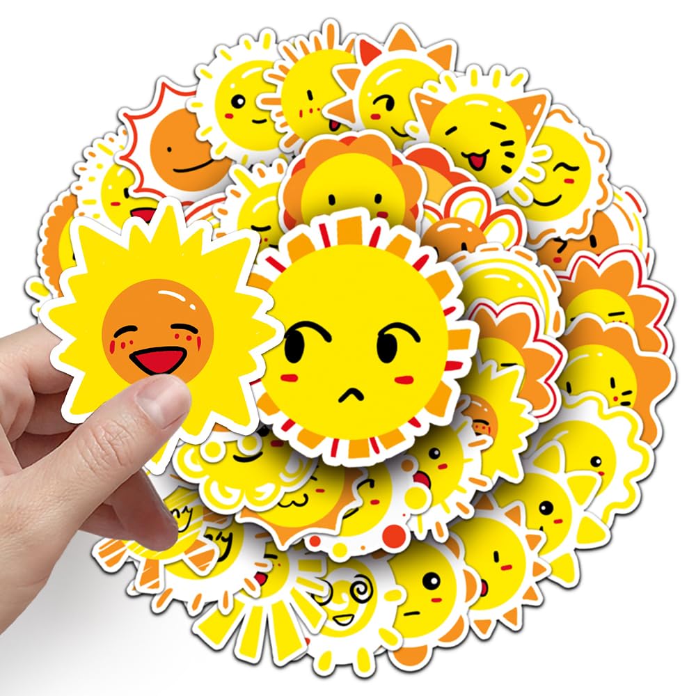 Unique Sun Vinyl Stickers, 50 PCS Waterproof Cartoon Icon Decals for Laptops Scrapbooking, Journals, Notebooks, Water Bottles - Image 4