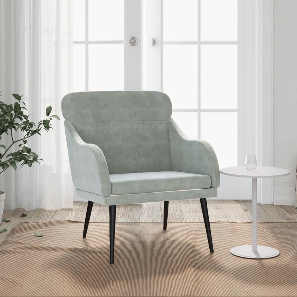vidaXL Fotel, jasnoszary, 63x76x80 cm, obity aksamitem