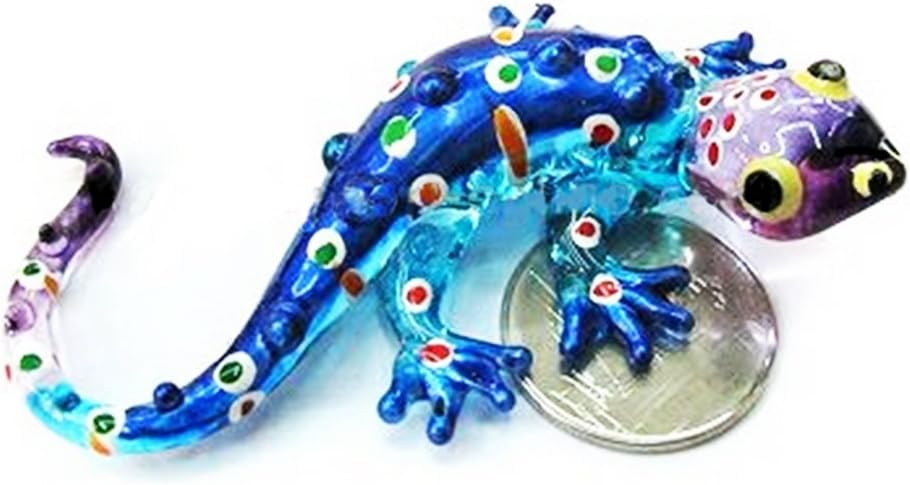 ChangThai Design Tiny 3¾" Blue Purple Dotted Gecko Figurine Miniature Hand Blown Painted Glass Geckoes Lizard Salamander Reptile Colorful Crystal Animals Decorative Collectible Figure Home Décor Gifts Gecko 3 Bl Pu dot