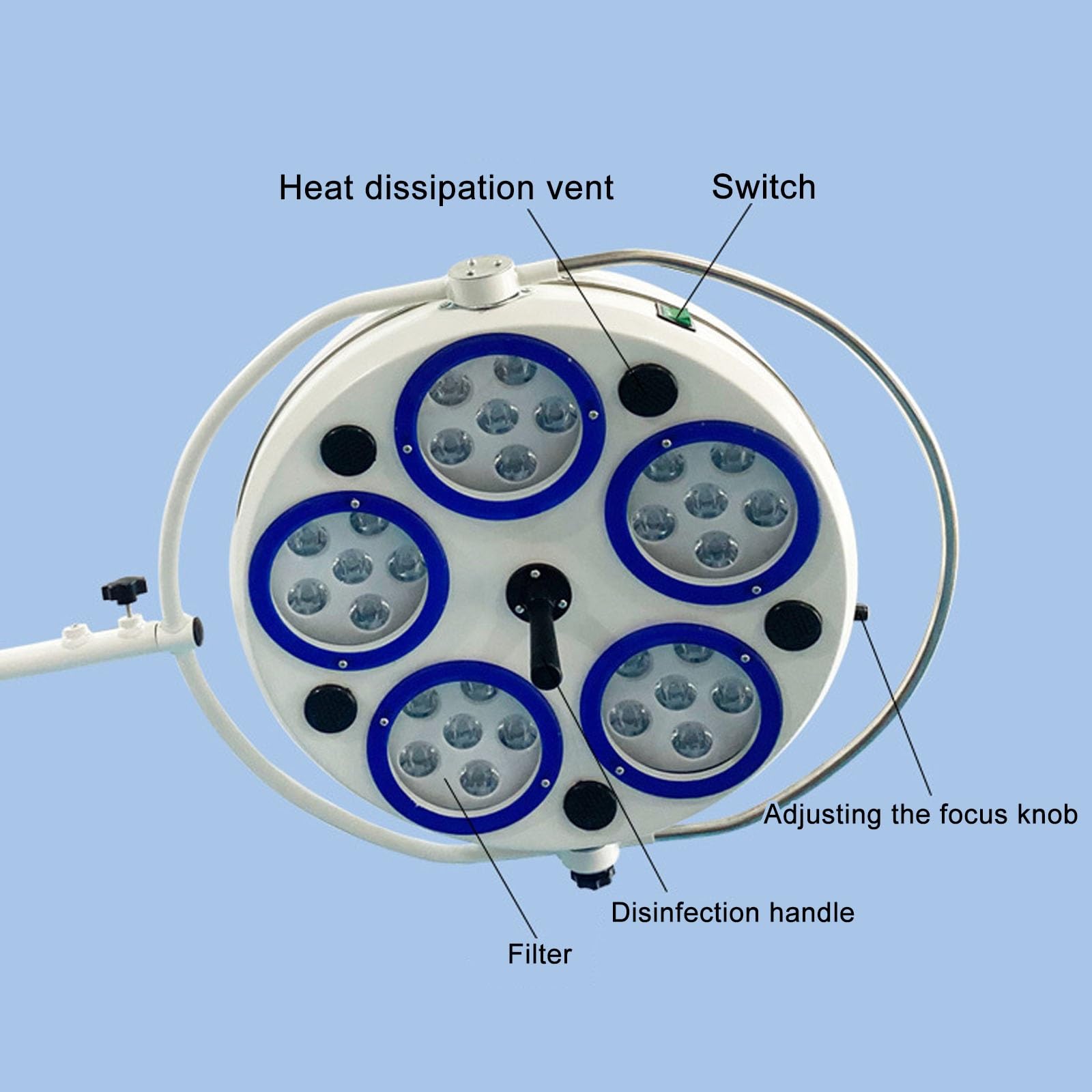 Lampada per Visita Medica a 5 Fori, Lampada per Visita Chirurgica a LED da 30W, Lampada per Visita Ginecologica, Mobile Esame Lampada, Lampada per Luce Orale Dentale