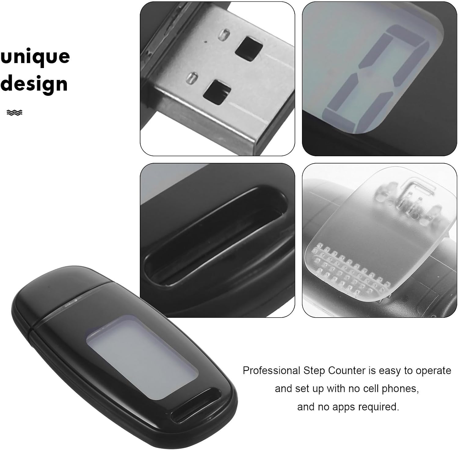 3D Pedometer with Backlight USB Rechargeable Portable Step Counter for Walking Running Fitness Outdoor Use Black