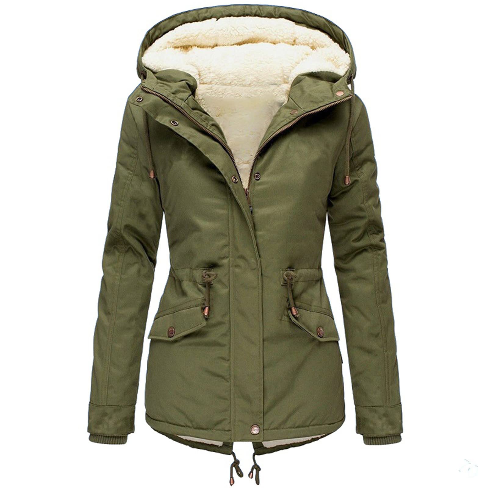 Generisch Abrigo de invierno para mujer de talla grande Chaqueta de invierno para mujer Abrigo grueso con capucha forrada Abrigo cálido para mujer (verde militar, S)
