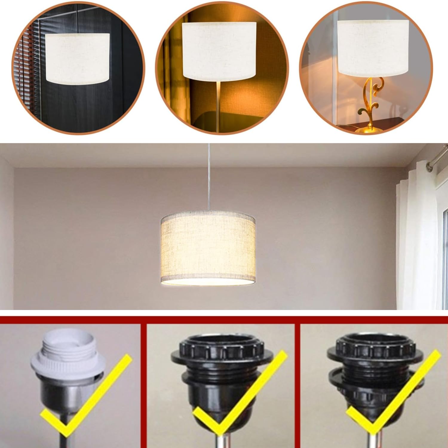 30cm Cylindre Abat-jour Tambour Abat Jour en Tissu pour Lampe de Table Plafond Suspension Abat-jour E27 Lampe de Chevet Lampadaire Lamp Murale 30x30x20 CM(Beige-blanc)