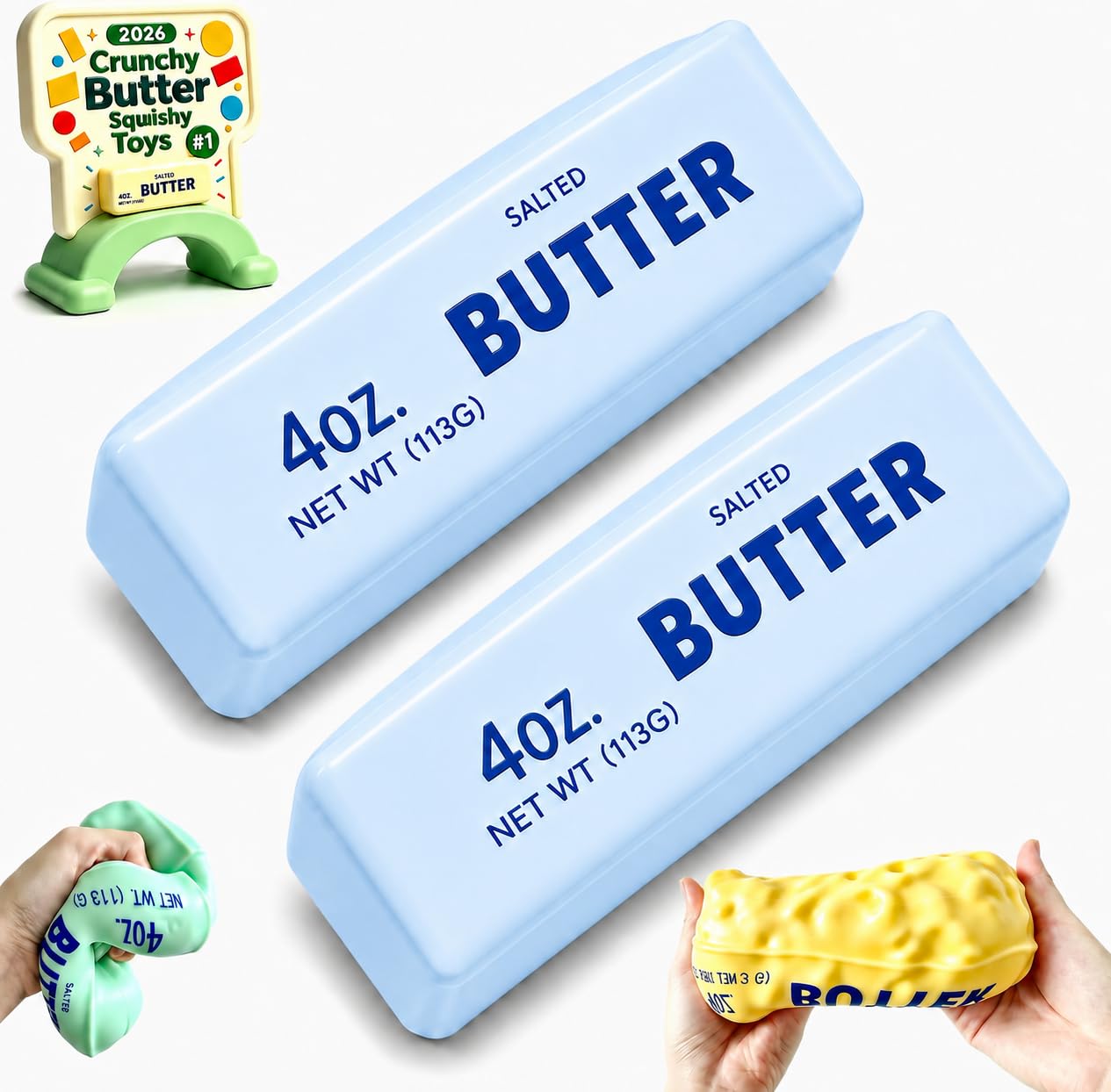 2 Packs Crunchy Butter Squishy Asmr Bead Filled, Slow Rising Sensory Fidget Squeeze Textured Butter Squishies, Soft Stretchy Portable Rebound Calming Anxiety Relief Tool for Adults (2pcs-c) — image 1